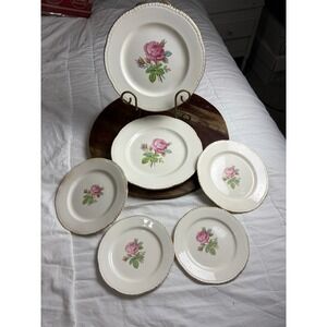 6 Homer Laughlin Cunningham Pickett Calirose Pink Rose Plates Vintage Cottagecor